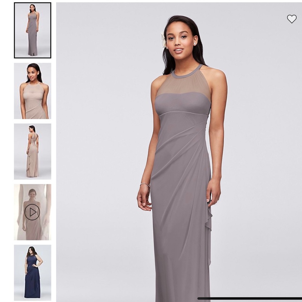Sleeveless Long Mesh Dress with Illusion Neckline